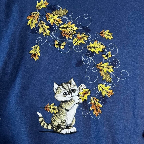 Jerzees Cat Cozy Graphic Sweater Oversized Blue Jersey Crewneck Extra Large - Picture 3 of 7